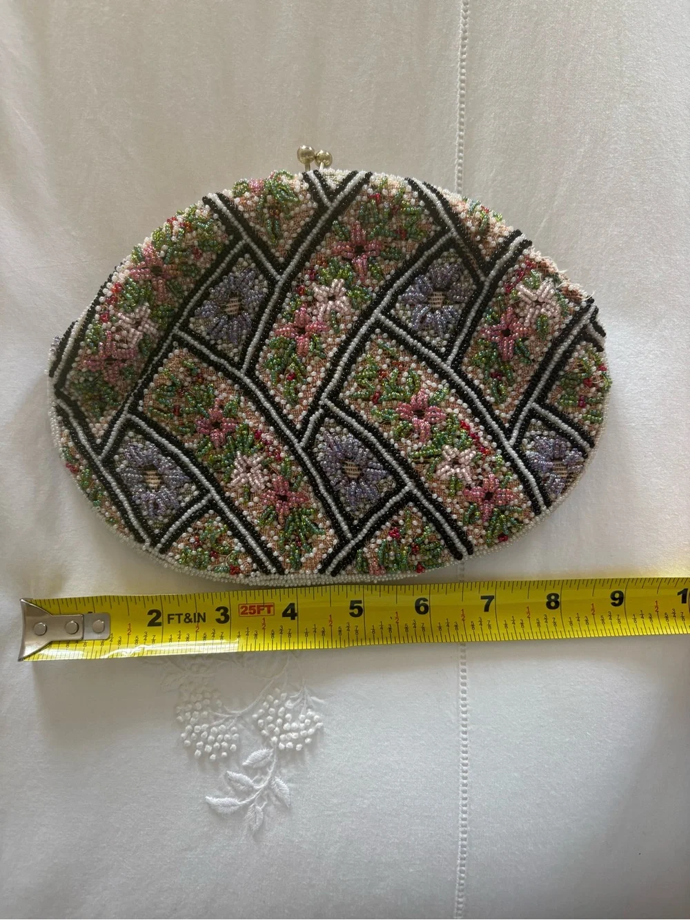 Vintage Beaded Floral Key & Card Holder - Pink, Green & Purple